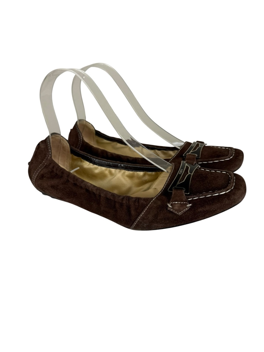 TOD'S Brown Suede Scrunch Ballerina Driving Penny Loafer Moccasins Sz 7.5